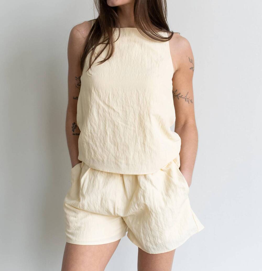 NEW MOD REF piper shirred waist shorts in yellow